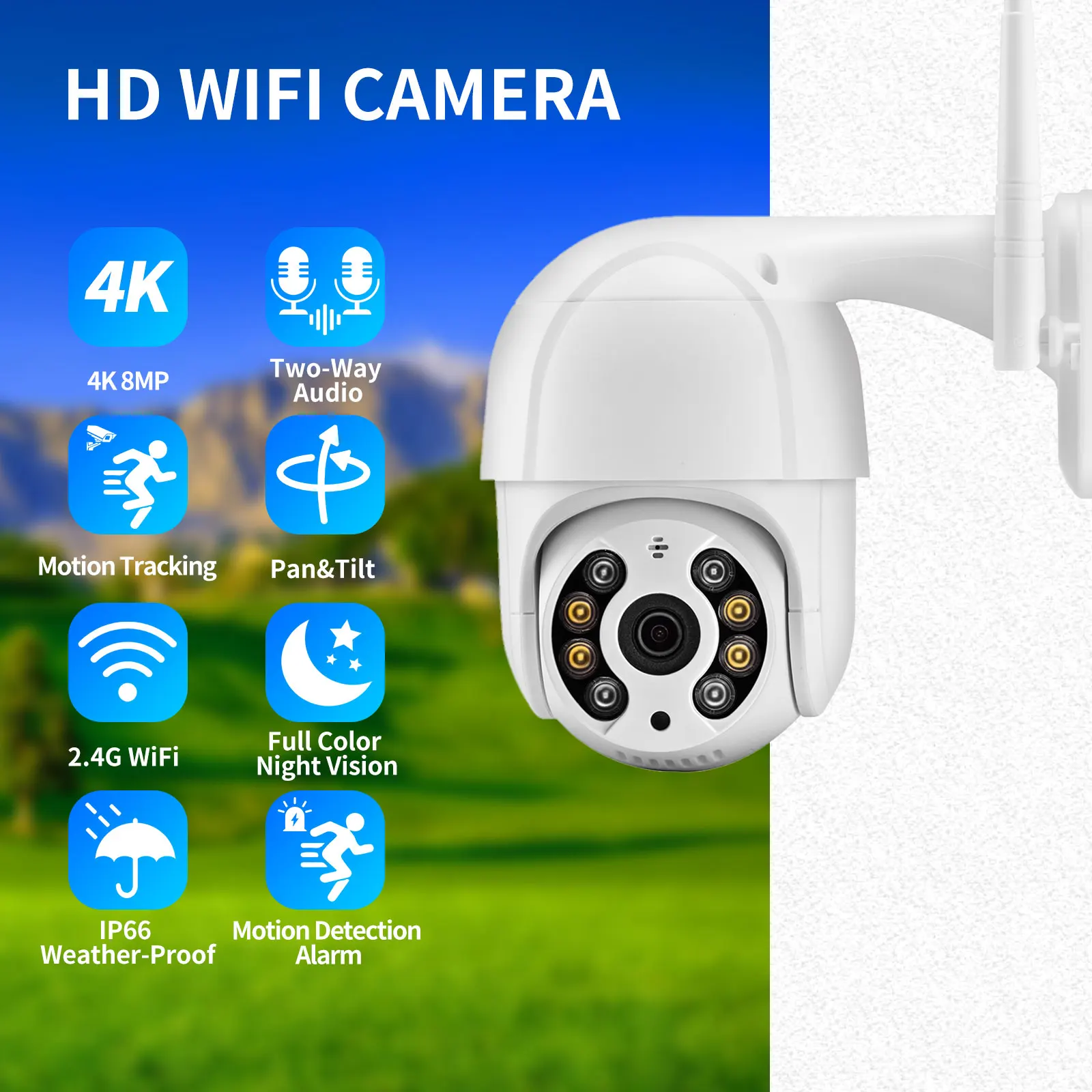 4K 8MP PTZ WiFi IP Camera Outdoor 5X Digital Zoom Speed Dome 3MP 2MP Two-way Audio AI Human Detect Alarm Wireless CCTV Security