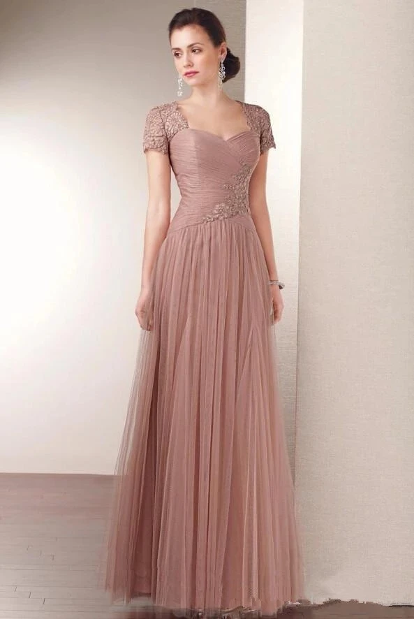 Cap Sleeves Mother Of The Bride Dresses A-line Tulle Appliques Beaded Plus Size Long Groom Mother Dresses For Wedding Customized