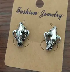 Smilodon Dinosaur Skull Stud Goth Wicca 3D Saber Toothed Tiger La Brea Tar Pits Moveable Earring Occult Halloween Gothic Jewelry