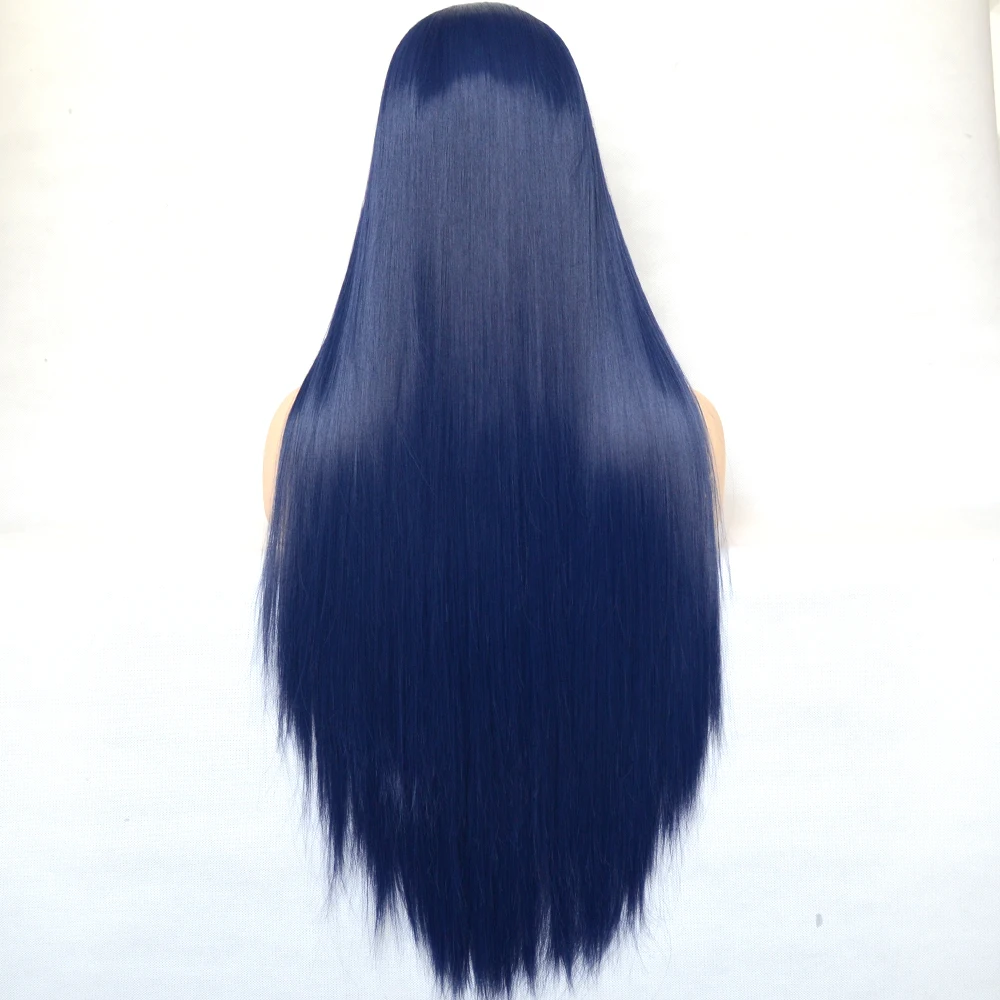 Voguequeen Dark Blue Synthetic T Lace Front Wig Yellow Green Color Wigs Heat Resistant Fiber Daily Wearing For Women