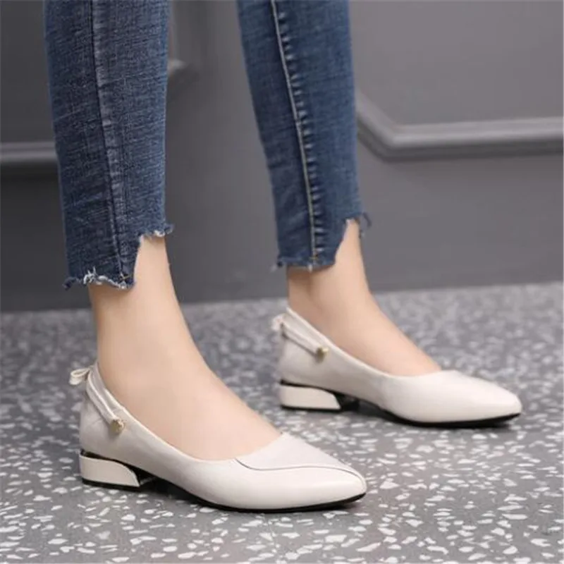 Genuine Leather Shoes 2024 Spring New Pointed Shallow Low-heel Shoes Concise Fashion Shoes Soft Comfort Wedding Work Women Shoes