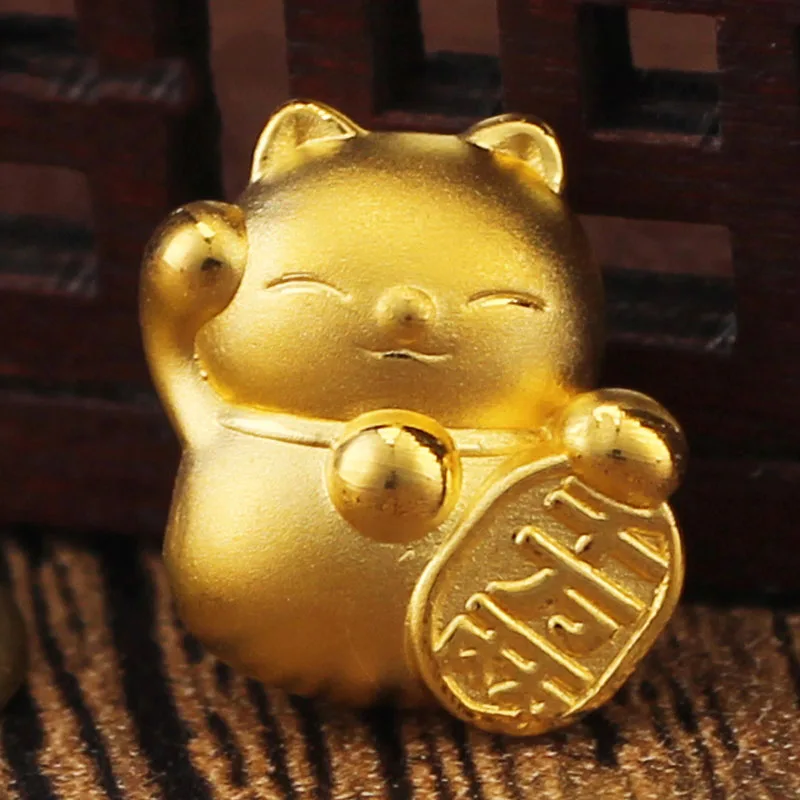 

Pure 999 24K Yellow Gold Men Women 3D Lucky Fortune Bead Pendant 0.9-1.1g