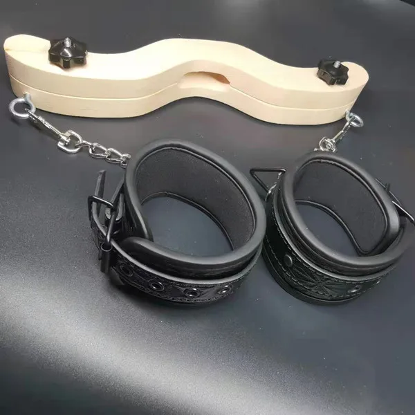 Wood SM Sex Toys Cock & Ball Stretcher Scrotal Fixture Connect ankle cuffs CBT BALL SMASHER CRUSHER