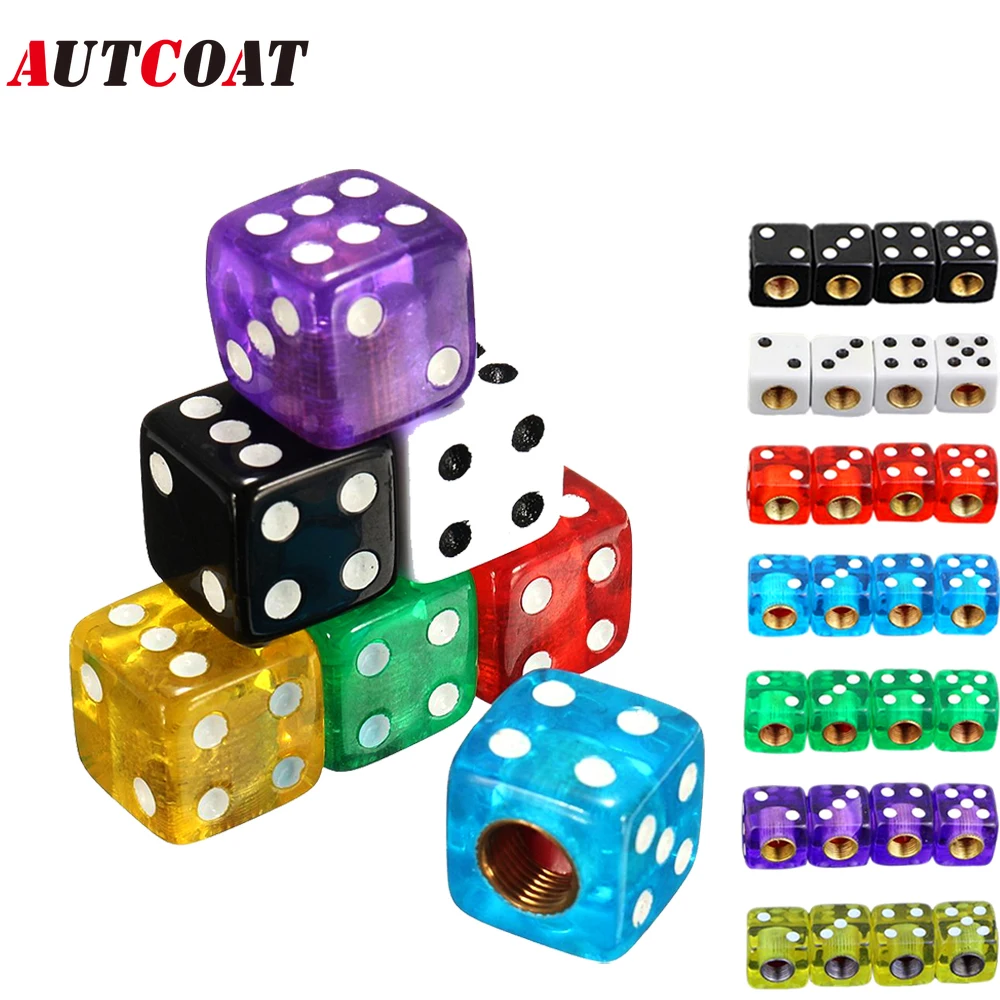 AUTCOAT 4/8Pcs Dice Tire Valve Stem Caps, Universal Plastic Dice Car Tire Valve Stem Air Caps Cover for Car/Bicycle/Motorcycle