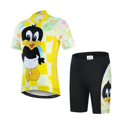 KEYIYUAN Funny Kids Short Sleeve Cycling Jersey Set Cute Cartoon Anime Boy Girls Bicycle Clothing Road Bike Suit MTB Sports Wear