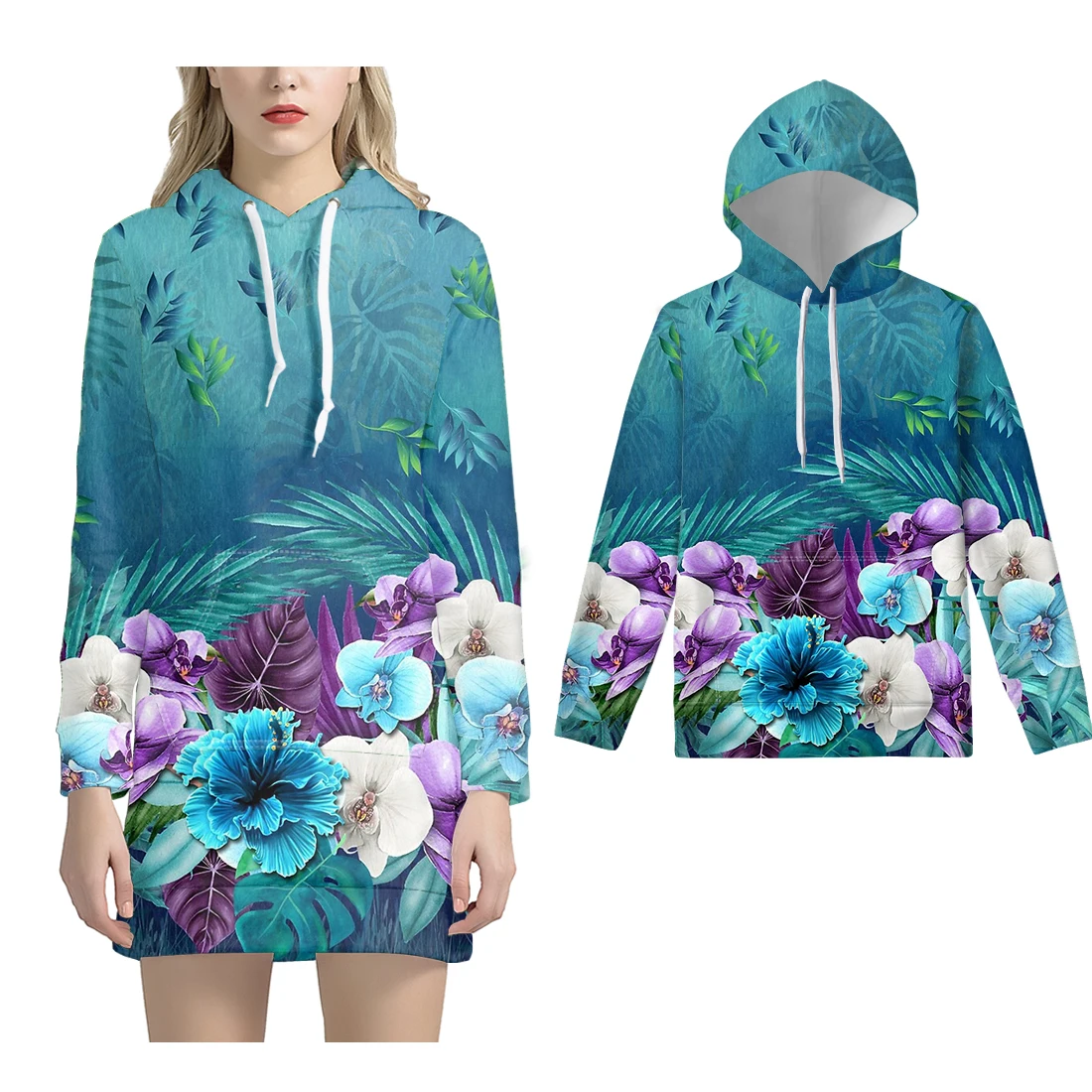 

NOISYDESIGNS Hoodies Hawaiian Blue Plumeria Women Dress Sweatshirts Fashion Bohemian Print Pullovers Autumn Kids Hooded Tops