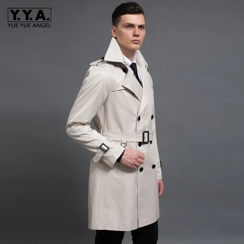 New Business Men Mid Long Trench Slim Fit Military Double Breasted Motorcycle Windbreaker Overcoat Belt Coats Big Size 6XL