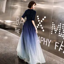 Navy Blue Plus Size Evening Dress with O-neck and Half Sleeves #4