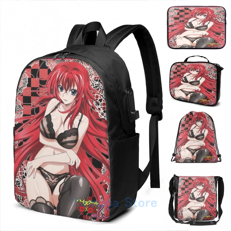 Funny Graphic print DxD Rias Gremory USB Charge Backpack men School bags Women bag Travel laptop bag