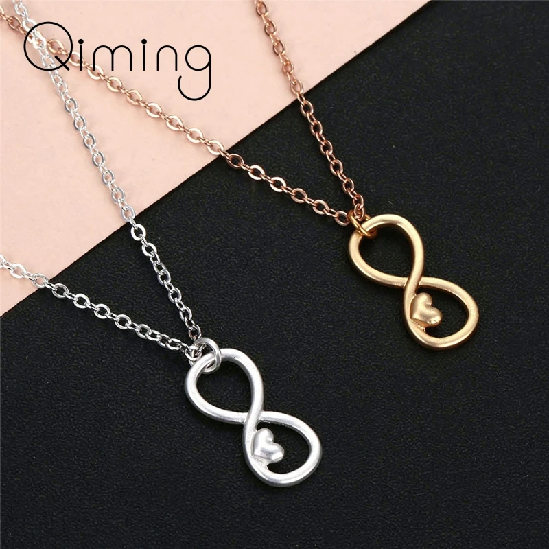 Heart Infinity Women's Necklace Chokers Number Eight Endless Infinity Pendant Necklace Bridesmaid Wedding Gifts