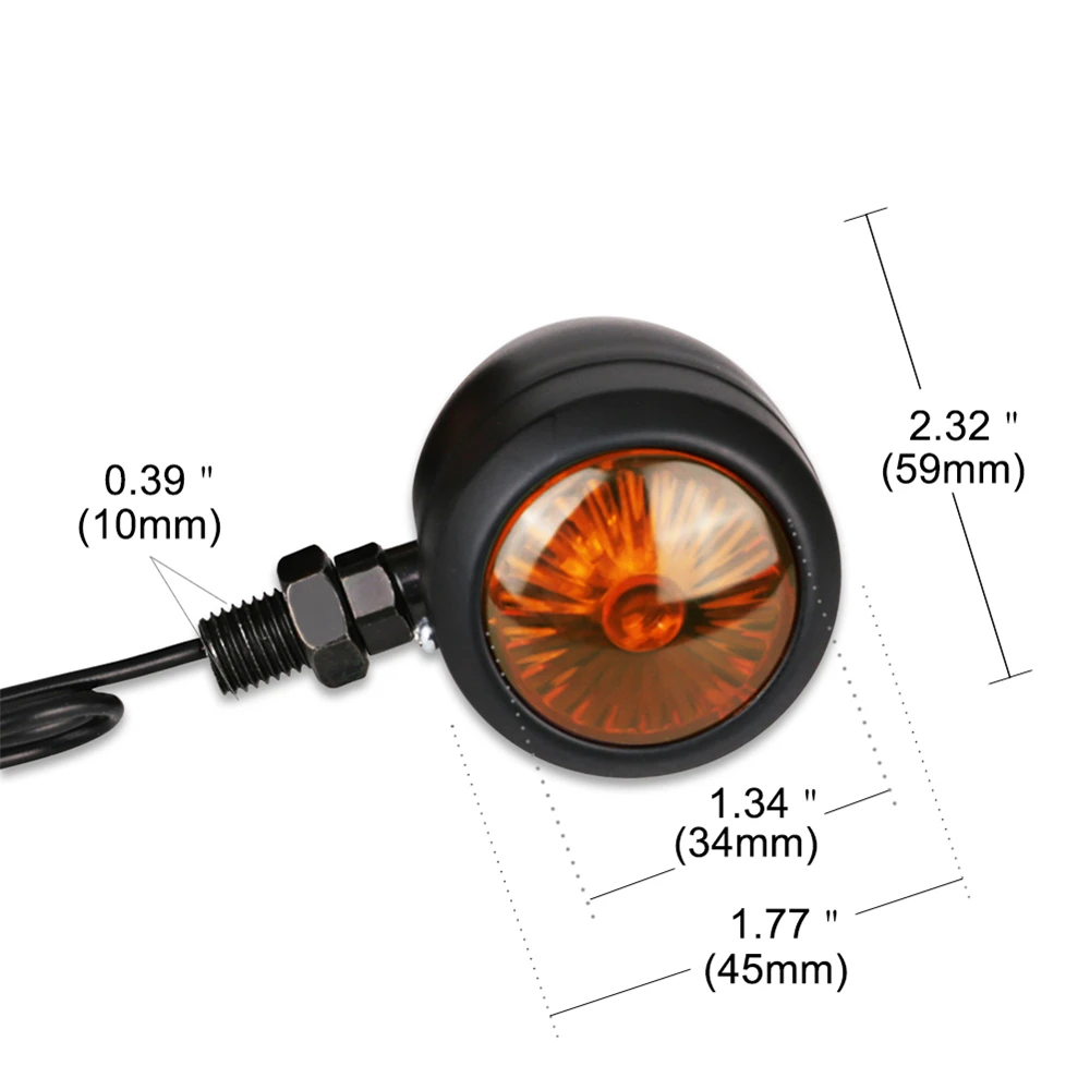 Motorcycle Turn Signals Indicator for Harley Universal 12V Retro Motorbike Signal Lights Metal Blinkers 2 Pc Black Chrome