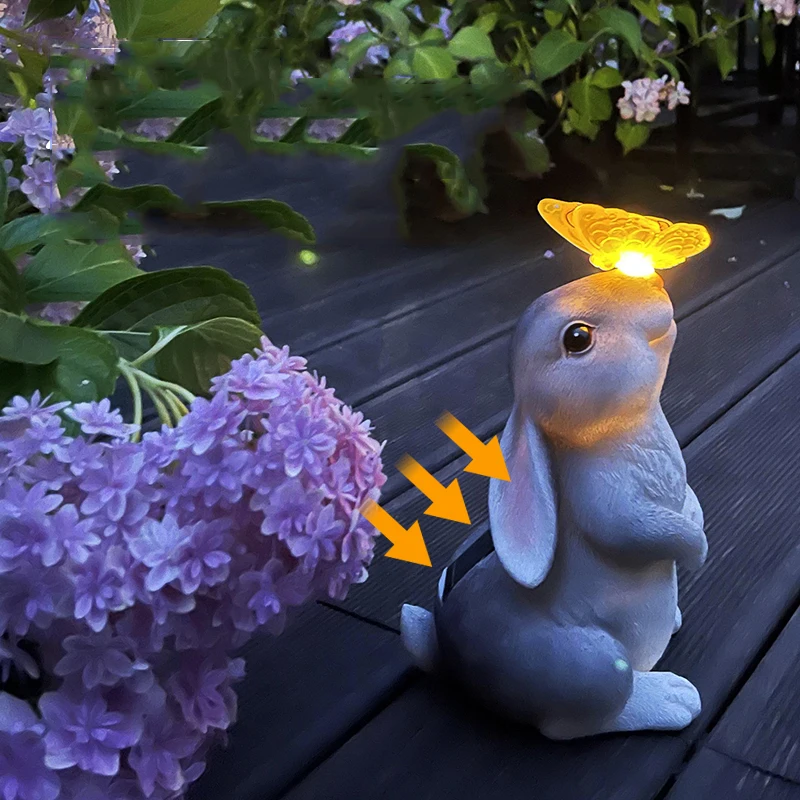 

Outdoor Garden Butterfly Rabbit Dog Solar Light Resin Ornaments Courtyard Villa Figurines Decoration Square Lawn Sculpture Craft