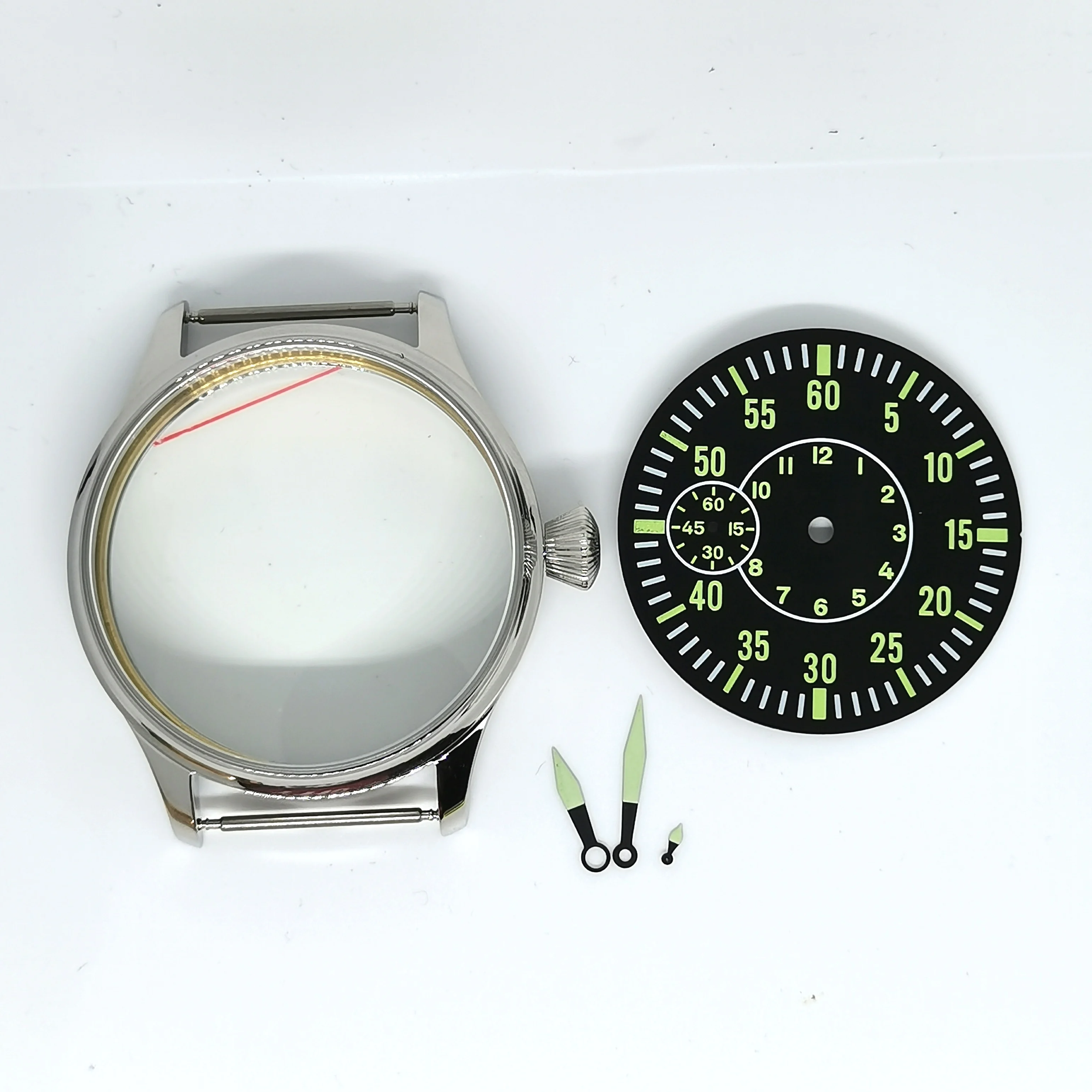 44MM Parts Cases Of Stainless Steel Add Luminous Dial And Hands Fit Eta 6497 St36 Manual Movement