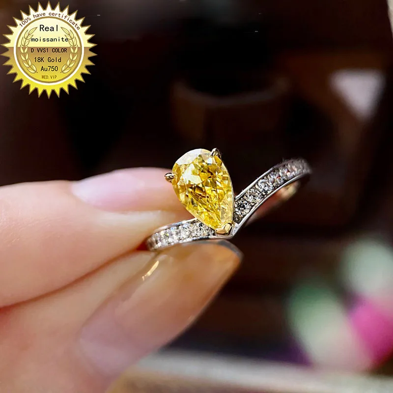 

Solid 18K Gold 2ct yellow Moissanite Diamond Ring D color VVS With national certificate