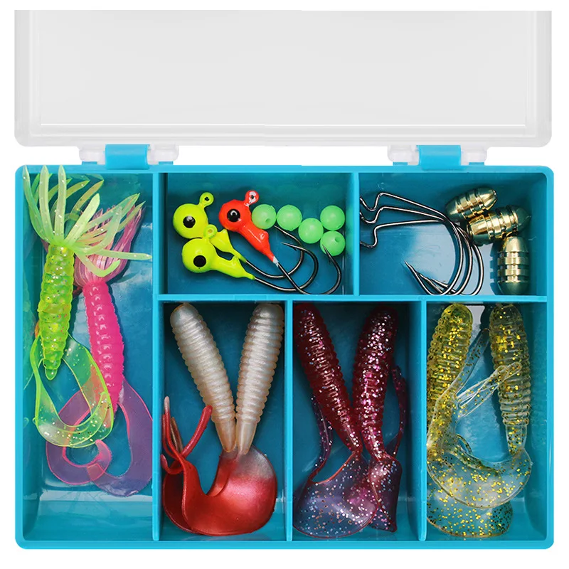 22pcs Texas fishing lure set Group Set Lead Head Soft Crank Hook Tail Bug Box Ing packing Kit fly tying materials plastic lures