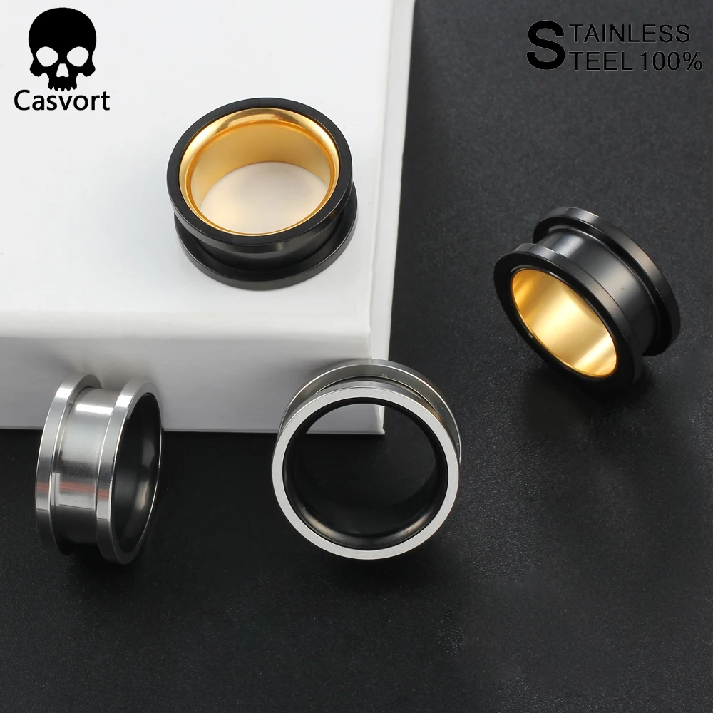 Casvort 2PCS Round Screw Ear Plugs Tunnels Gauges Stretcher Piercing Body Jewelry 316 Stainless Steel New Fashion