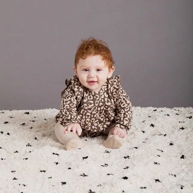 Blotona Newborn Baby Girls Casual Long Sleeve Jumpsuits Fashion Leopard Ruffles Stitching Triangle Romper, 0-24Months