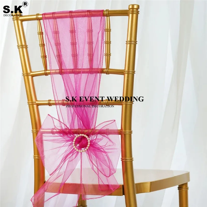 100pcs/set Organza High Quality Chair Sashes Wedding Chair Knot Cover Decoration Chairs Bow band Belt Ties For Weddings Banquet