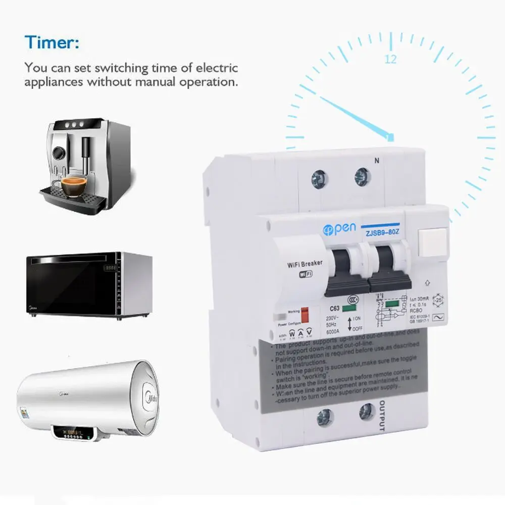 Imagem -06 - Disjuntor Rcbo com Monitoramento de Energia 2p Controle Remoto Wi-fi Compatível com Alexa e Google Home para Casa Inteligente