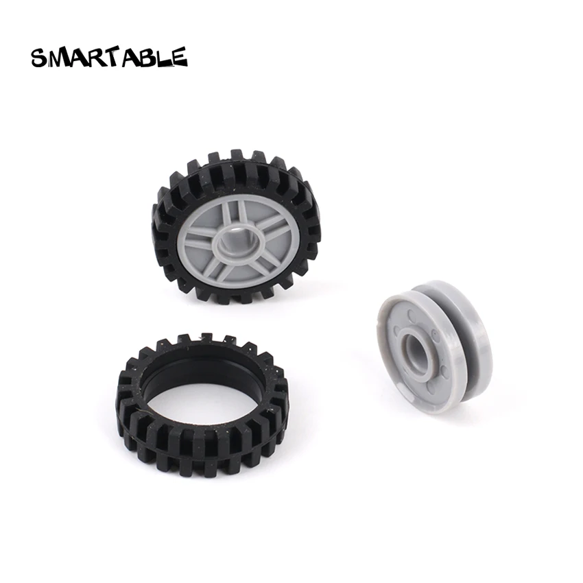 Smartable Tire 24x7 mm Wheel With 18x7 mm Rim Hub MOC Parts Building Block Toys Compatible Major Brands 56902+3483 15pcs/Set