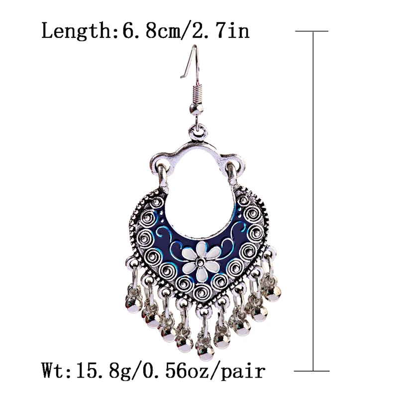 Boho Gypsy Tassel Indian Drop Earrings 2020 Women Orecchini Jewelry Ladies Retro Blue Flower Silver Color Jhumka Earrings