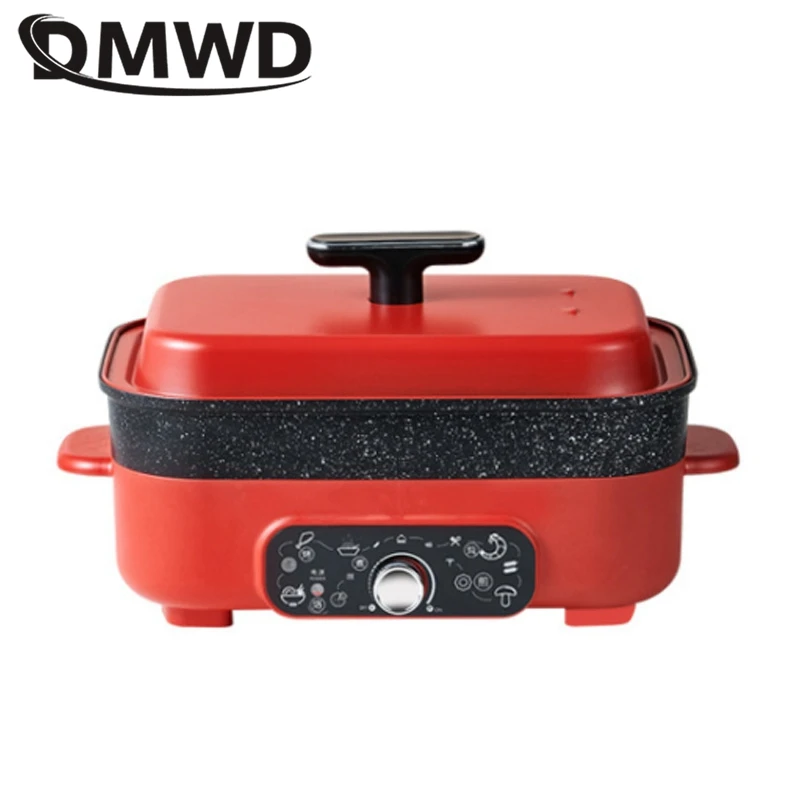 DMWD Multifunction Electric Cooking Pot 4L Hot Pot Mini Skillet Food Cooker Barbecue Boiling Stewing Pot Breakfast Machine 220V