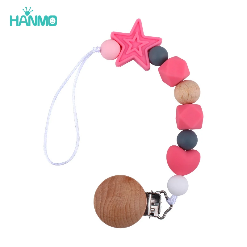 Baby Pacifier Clips Silicone Beads Wooden Teething Chain Infant Nipple Clamp Dummy Holder Nipple Clip Newborns Chew Accessories