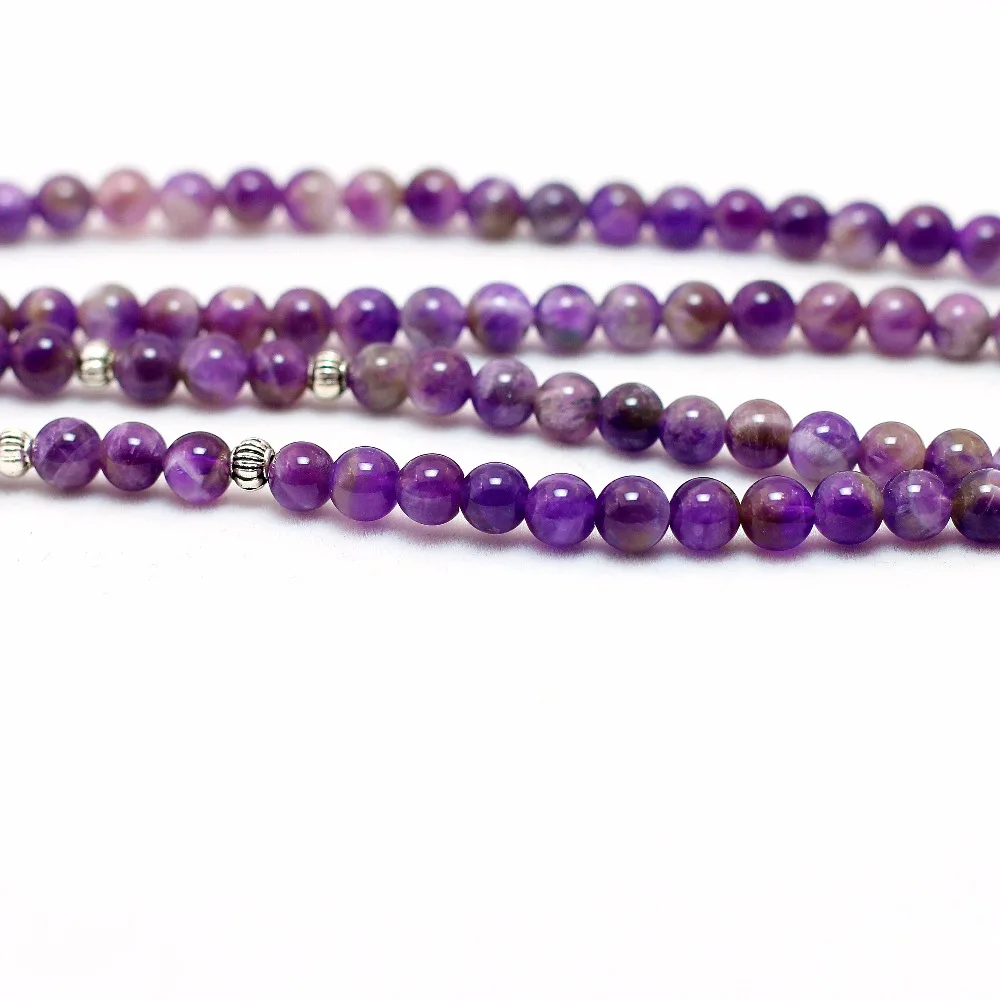 Natural Purple Crystal Chakra 108 Buddha Mala Bracelet or Necklace Yoga Mala Stone Bracelet for Women Lotus Jewelry