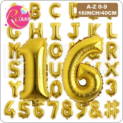 16 inch Gold Letter Foil Balloons Inflatable Number Aluminum Ball Wedding Party Decoration Balloon Happy Birthday Party Supplies