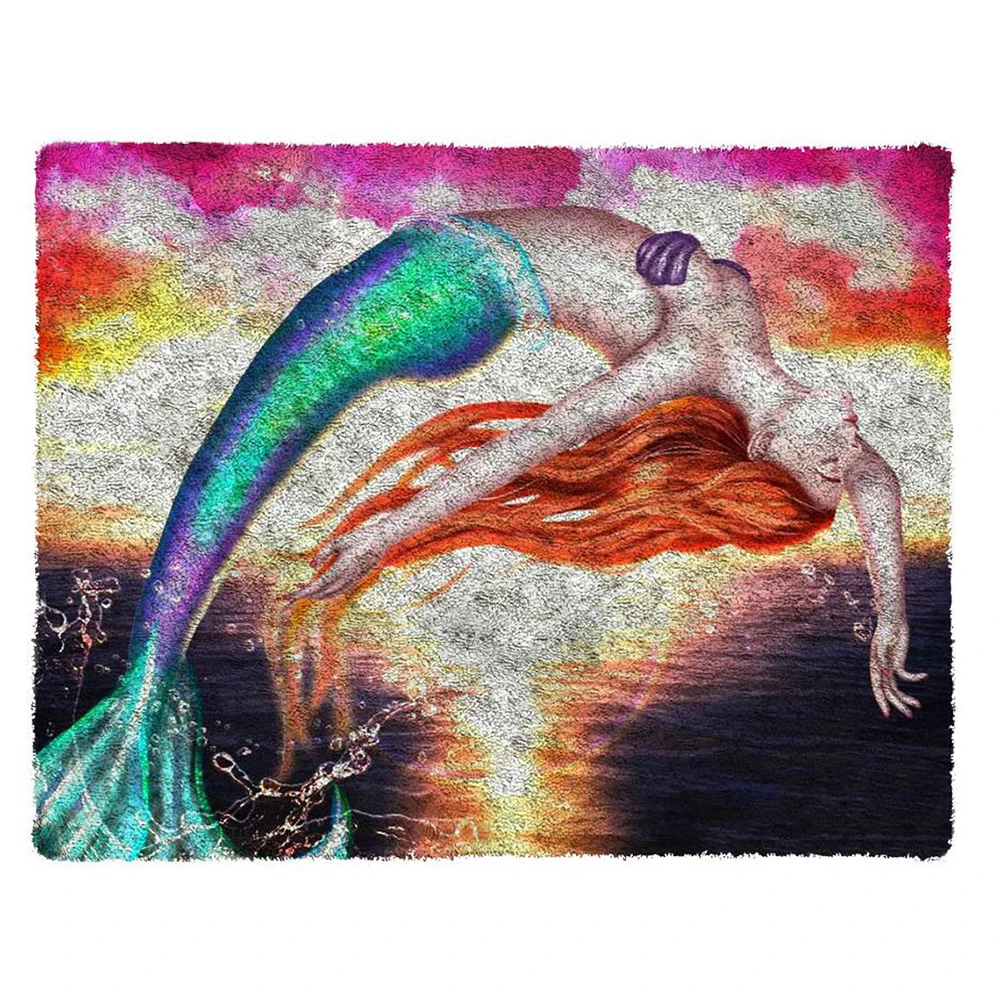 Latch hook rug kits with Pre-Printed Pattern Plastic canvas Carpet crocheting Cross stitch kit do it yourself Mermaid Tapestry