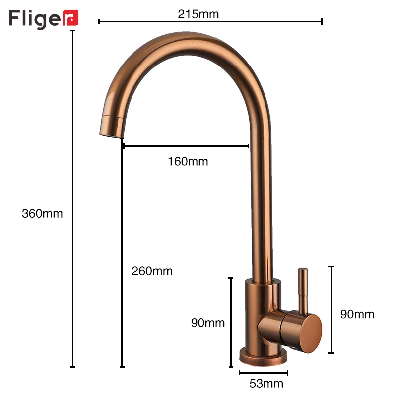 Fliger Rose Gold Kitchen Faucets Stainless Steel Kitchen Sink Mixer Tap Sink Faucets Hot Cold Water Mixer Faucet Torneira