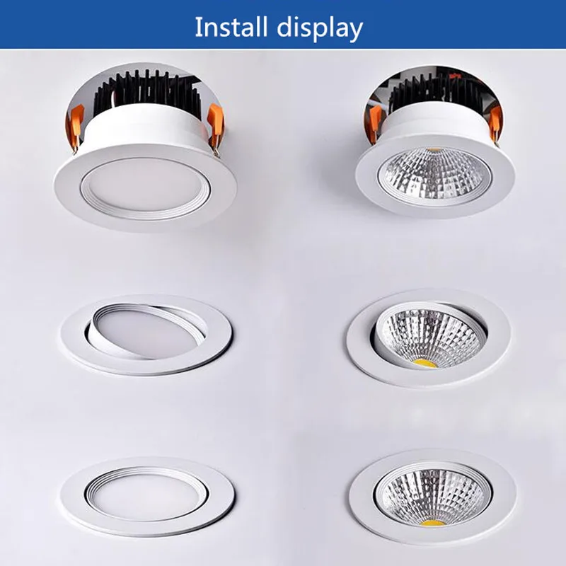 Diodo emissor de luz pode ser escurecido embutido cob spotlight lâmpada do teto AC85-265V 3w 5w7w9w12w15w 18 alumínio recessed downlights redonda conduziu a luz do ponto