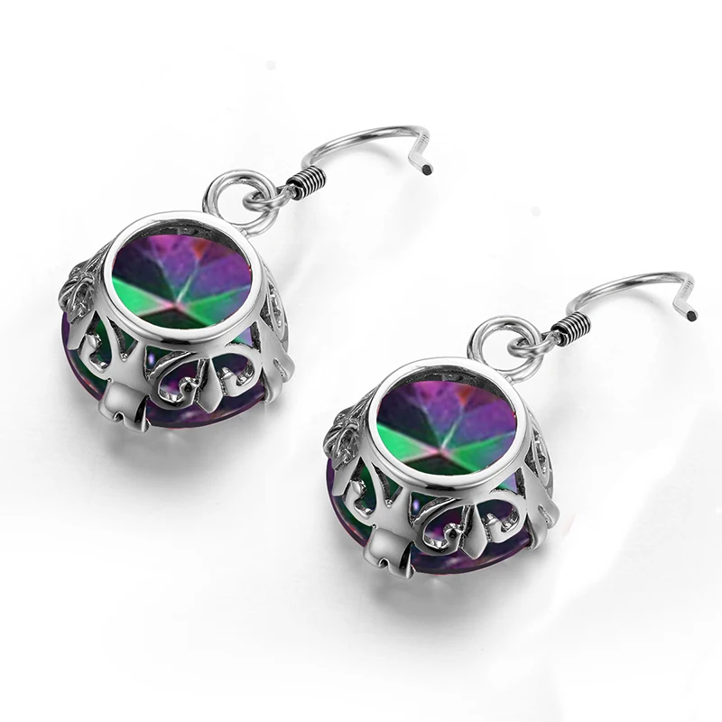 Szjinao Real 925 Sterling Silver Earrings For Women Big Gemstones Mystic Topaz Dangle Earrings Neo-Gothic Fine Jewelry Handmade