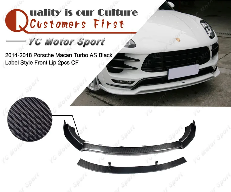 Car Accessories Carbon Fiber AS Black Label Style Front Lip 2pcs Fit For 2014-2018 Macan Turbo Front Bumper Lower Splitter Lip