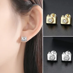 Korean Cute Small Camera Stud Earrings for Women Girls with AAA Zircon Simple Creative Fashion Jewelry Oorbellen Party Gift