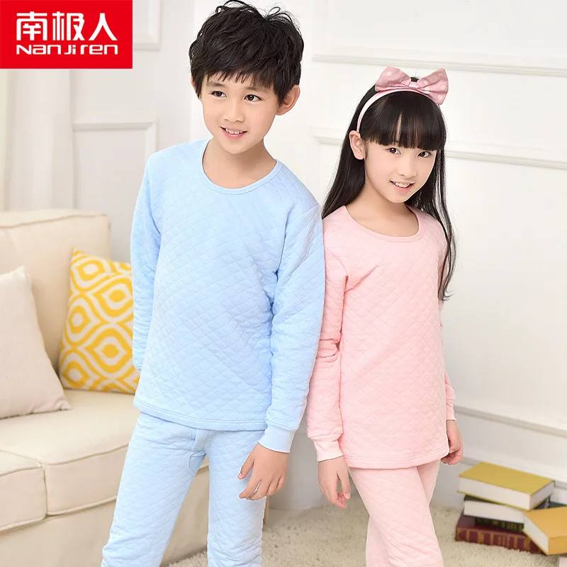 Antarctic children's thermal underwear set cotton in the big boy air cotton boy&girl autumn clothing long pants 3 layers of cold