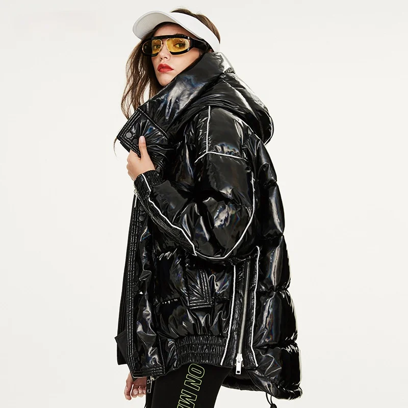 2022 winter jacket women white duck down jacket coat silver Laser bright surface outerwear streetwear thick warm overcoat