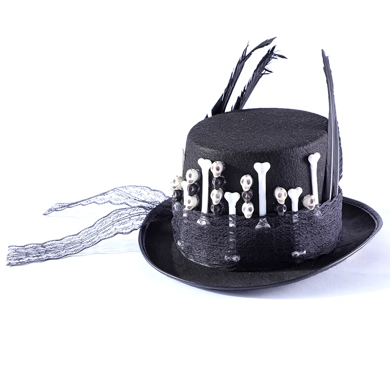 Hat Men Women Gothic Top Hat With Skulls Lace Feather Stage Magic Hat New Fashion Steampunk Handmade Skeleton Hats Party