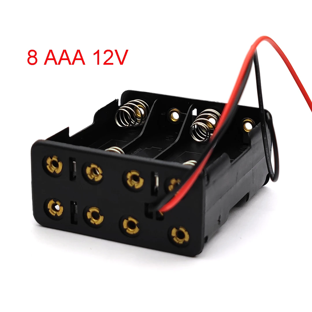 8 AAA 12V Battery Holder Case Double Side Spring Battery Holder with Wire Lead Back By Back Plastic Battery Box AAA