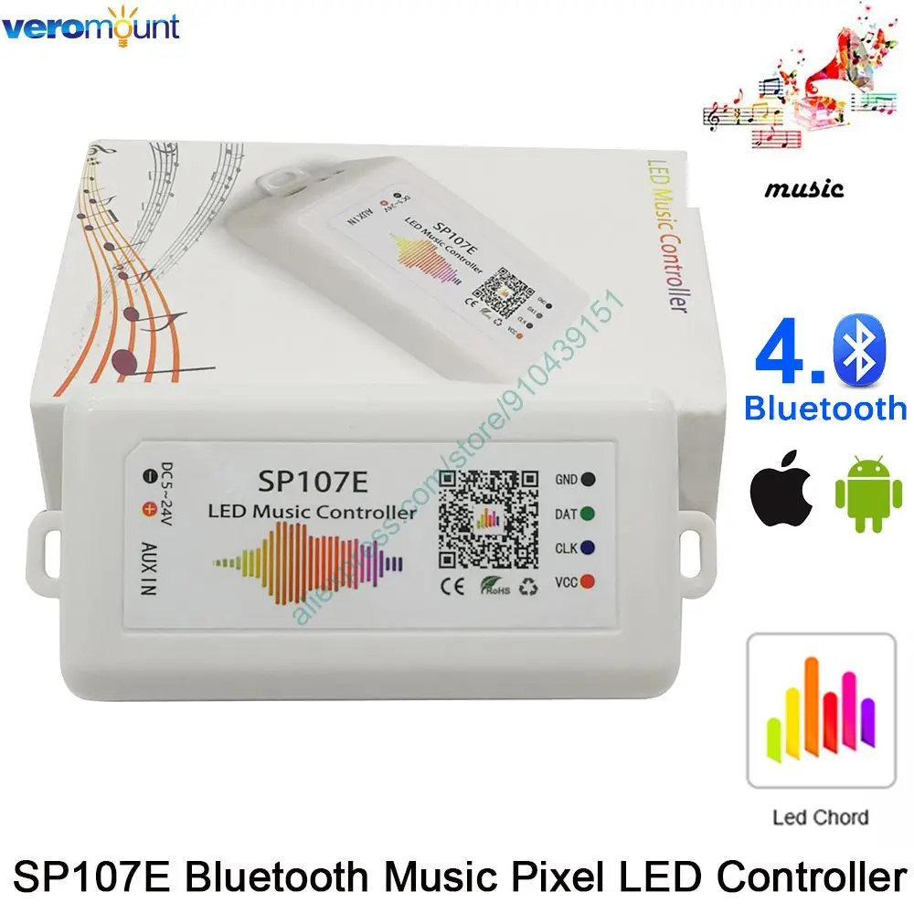 

Светодиодный музыкальный контроллер SP107E DC 5 в 24 В с беспроводным Bluetooth совместимым полноцветным SPI управлением музыкой с помощью приложения для телефона WS2812B