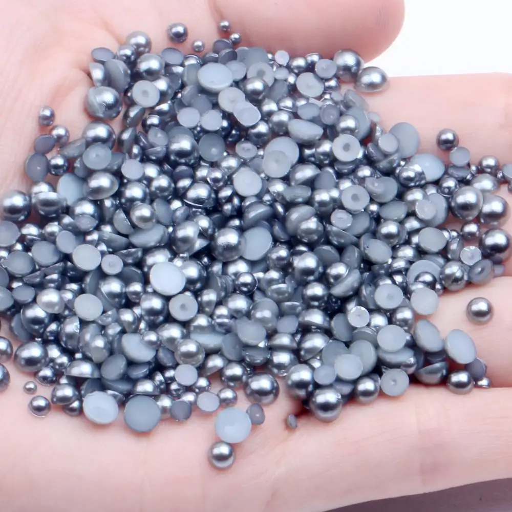 

Half Round Pearls 2mm-12mm And Mix Size Dark Gray Round Flatback ABS Imitation Pearls Glue On Beads DIY Nails Decorations