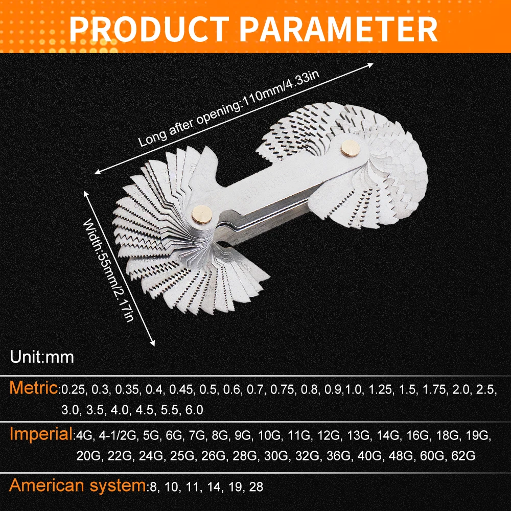 58pcs Blade Screw Gauge Metric Imperial US Thread Plug Gauges SAE Whitworth 55 Degree Metrisch 60 Degree Thread Pitch Gauge Tool