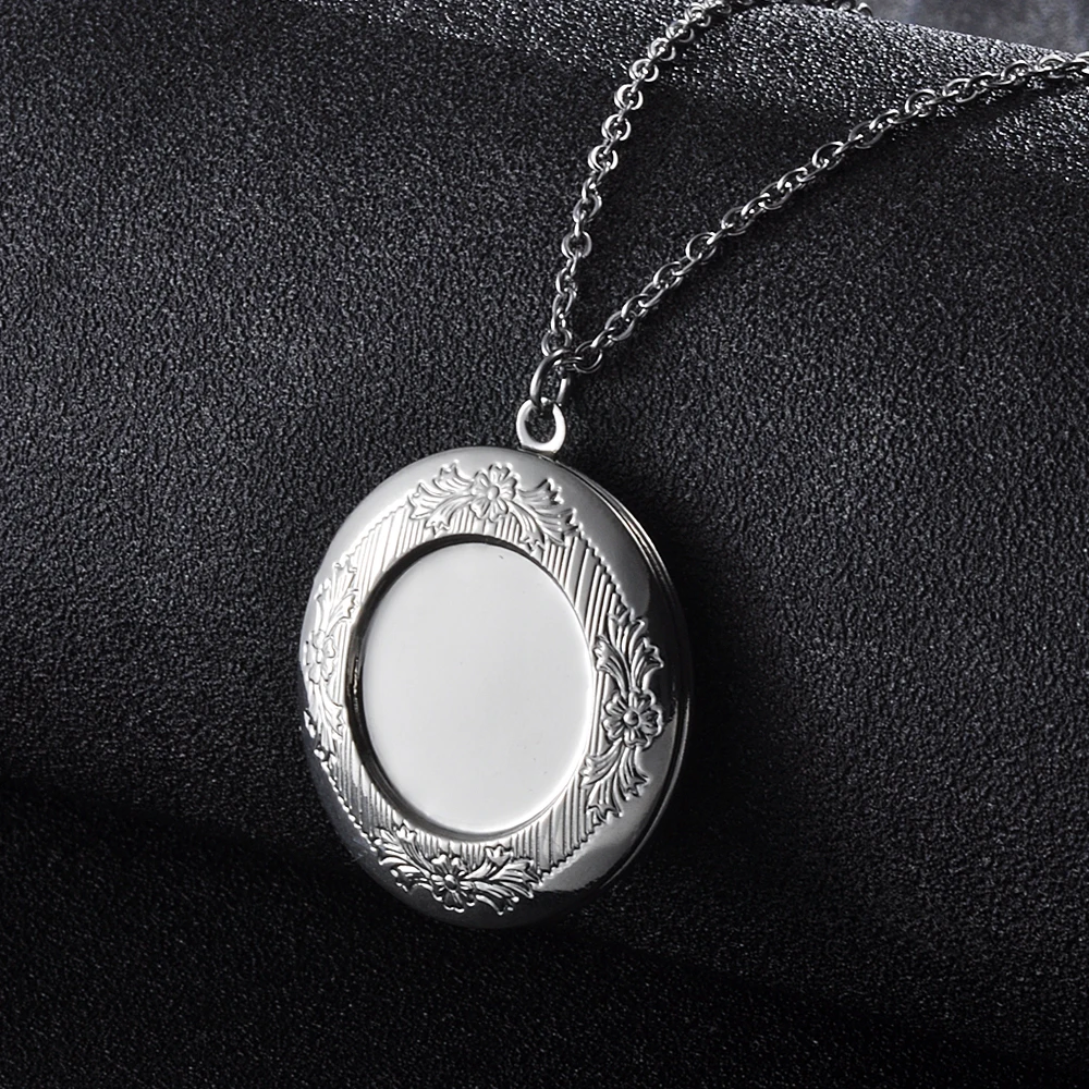 Vintage Round Locket Pendant Necklace Women Men lover Photo Box choker Chain Opening Love Jewelry