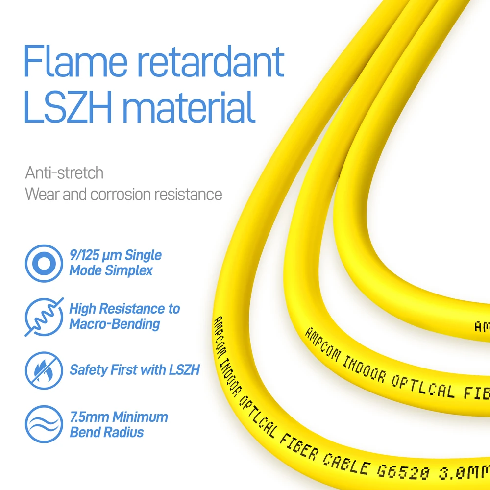 AMPCOM SC LC FC ST Optical Fiber Patch Cable Simplex 9/125μm UPC UPC Single-Mode จัมเปอร์โหมดเดี่ยว Patch-สายไฟ SMF OS2