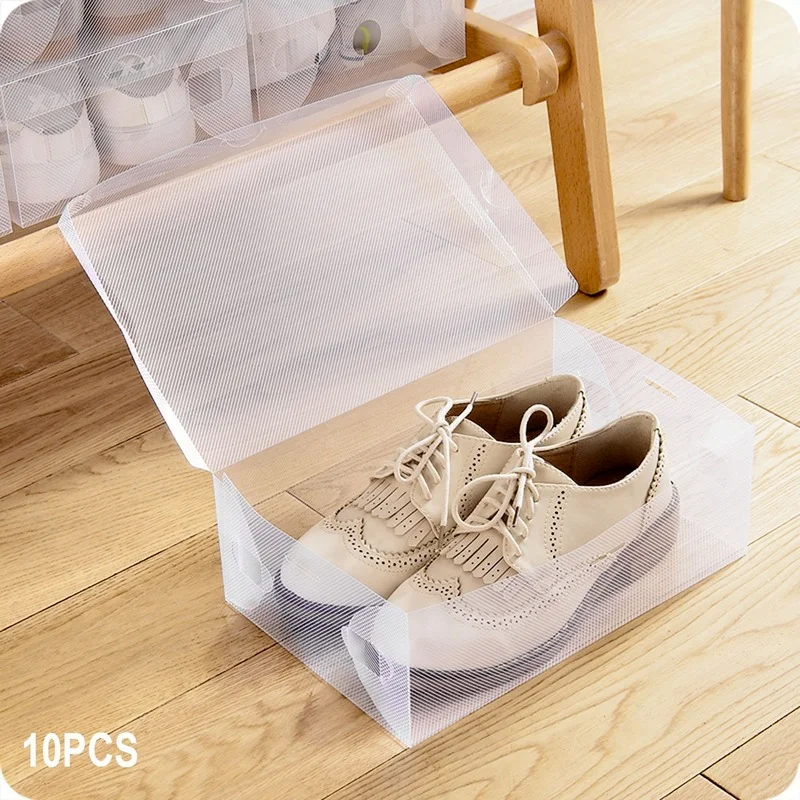 10pcs Transparent Clear Plastic Shoe Box Storage Shoe Boxes Foldable Shoes Case Holder Transparent Shoes Organizer Cases Boxes