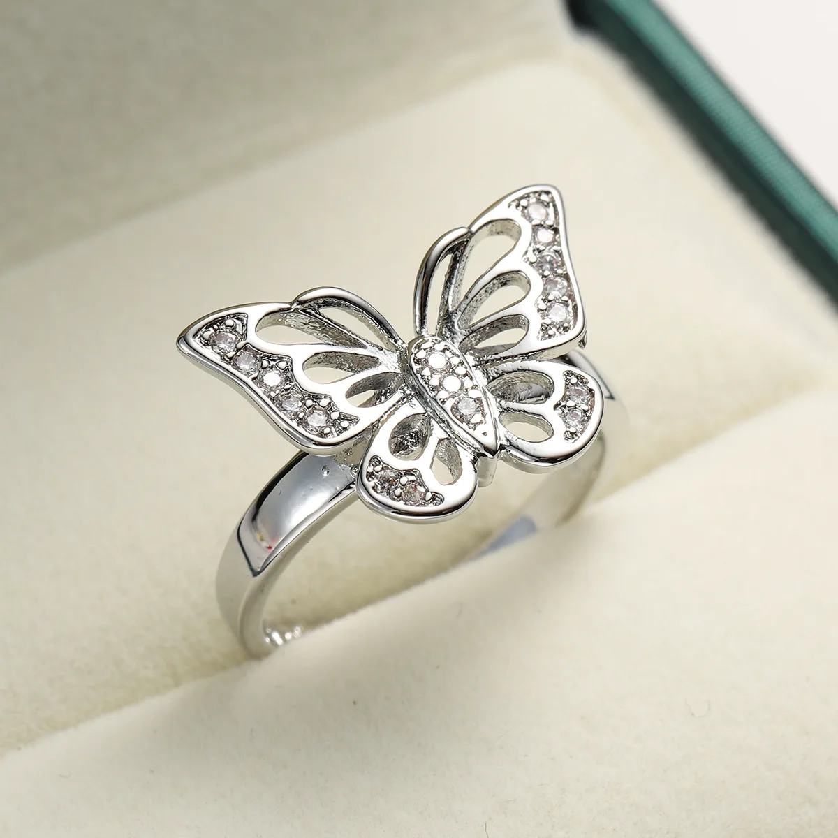 Luxury Crystal Sterling Plata Rings For Women Inlaid Zircon Butterfly Rings S925 Stamp Cocktail Weddings Party Jewelry Gifts