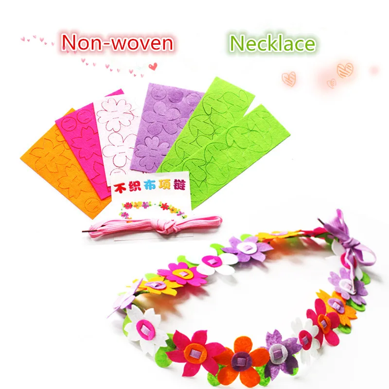 Collier de couronnes de fleurs non tissé fait à la main pour enfants, jouets artisanaux, sac de matériel de bricolage, cadeau de fête des enfants créatif