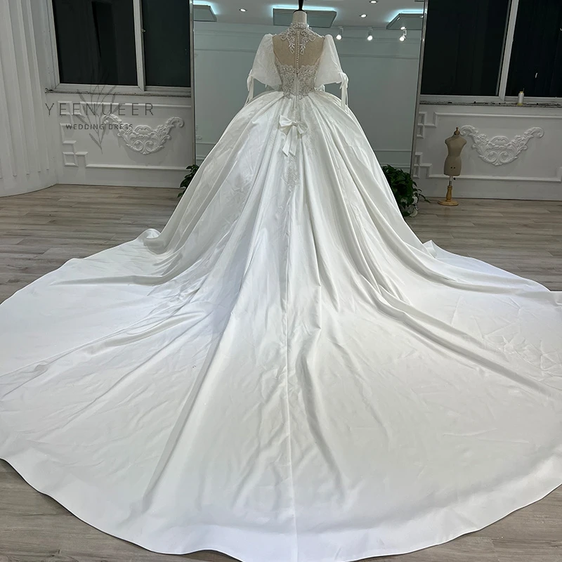 Yeenueer White Satin Wedding Dress Big Size Wedding Dresses For Women 2021 Bridal