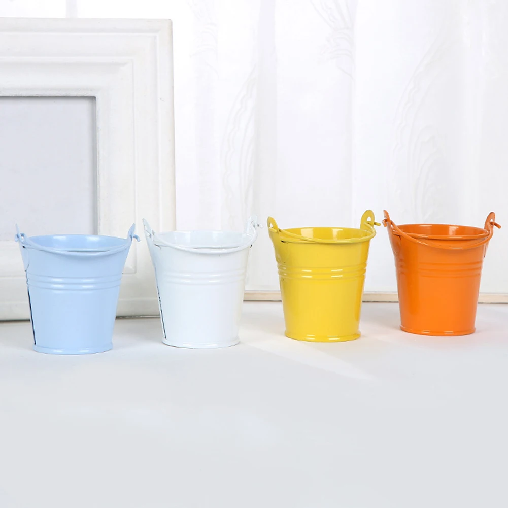 Cute Mini Solid Color Pail Bucket Wedding Party Candy Favours Garden Decoration Decoration Bonsai Tin Bucket Home Hotel Decor