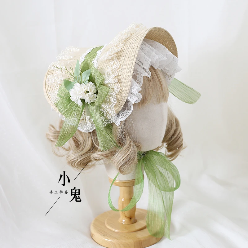 Multi-Color Lolita Flower Elegant Flat Hat Top Hat Flower Wedding Tea Party Pastoral Straw Hat Lace Han Yang Eclectic Summer